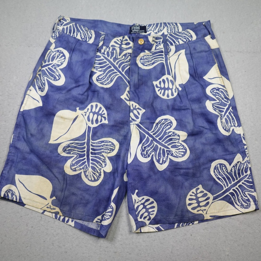 Vintage Polo Ralph Lauren Shorts Mens 34 Hawaiian Tropical floral Pleated 9"